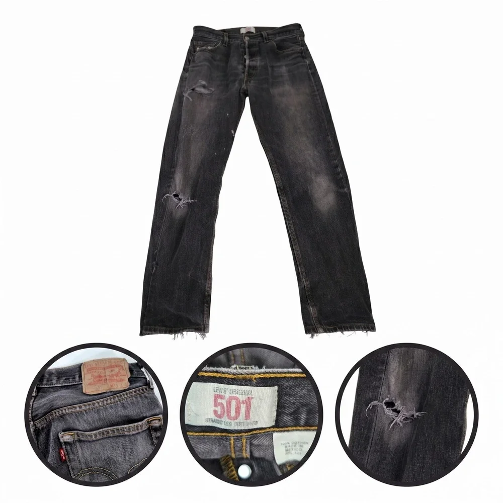 VTG Levis 501 Black Thrashed Jeans Mens 31x32  Distressed‎ Grunge Made in Mexico